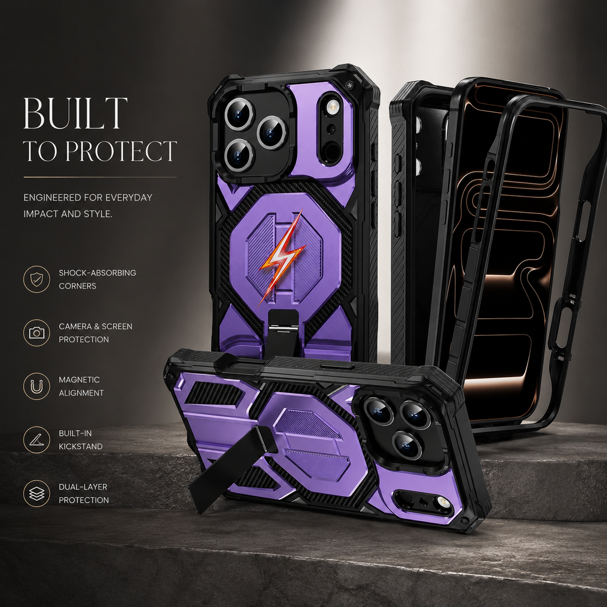 Premium iPhone Case Magnetic Military Grade Cover Shockproof Heavy Duty Protective Ring Stand Full Coverage Camera Lens Guard Rugged Slim Durable Design
