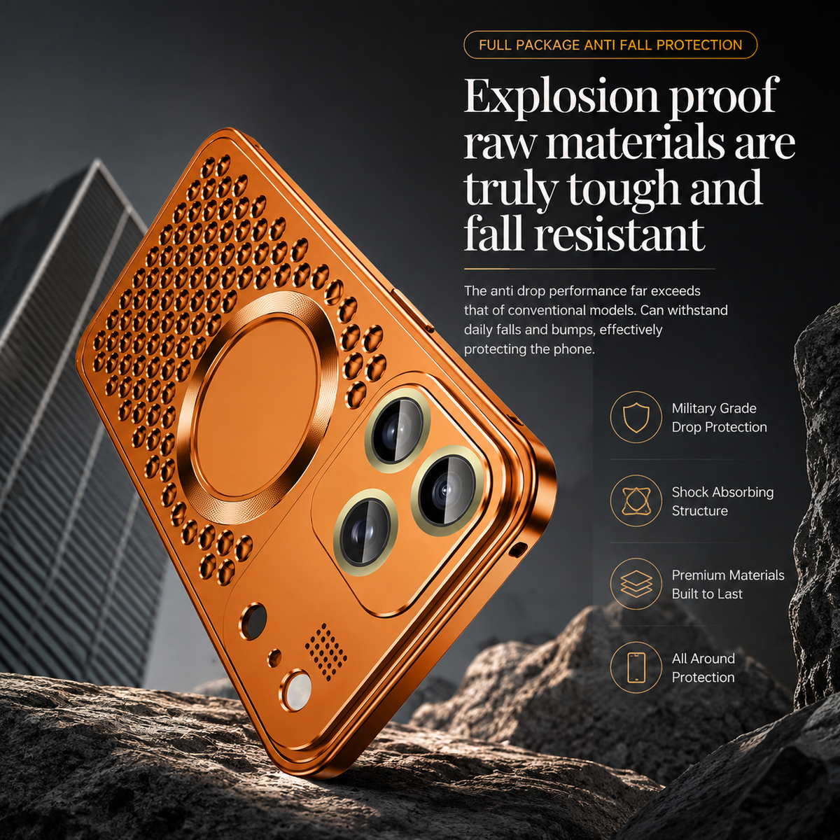 Premium iPhone Case Magnetic Protective Cover Aluminum Alloy Frame Heat Dissipation Metal Design Shockproof Anti Fall Camera Lens Guard Slim Structure