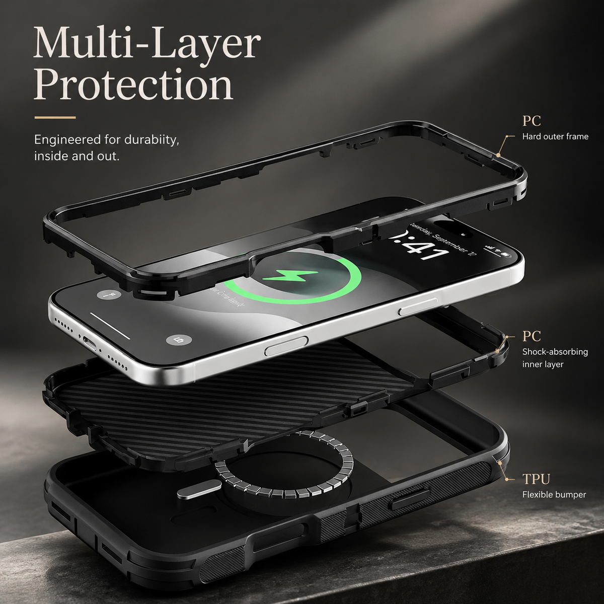 Premium iPhone Case Magnetic Protective Cover Rugged Defender Shockproof Armor Dual Layer Belt Clip Holder Full Port Protection Anti Slip Grip Heavy Duty Design