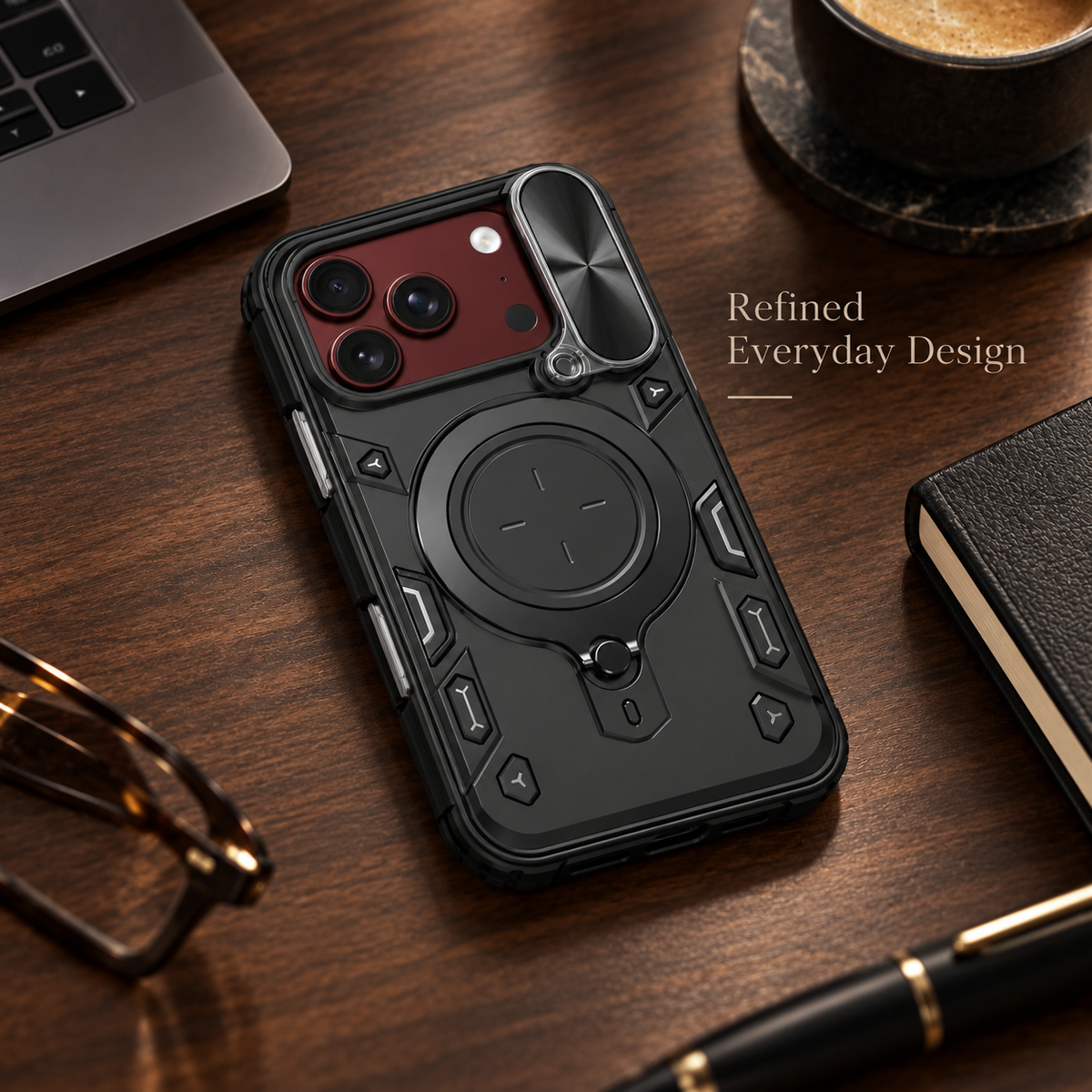 Premium iPhone Case Magnetic Ring Holder Foldable Armor Slide Camera Protector Shockproof PC TPU Heavy Duty Dual Layer Protective Cover Kickstand Case