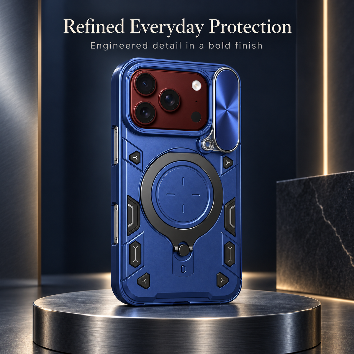 Premium iPhone Case Magnetic Ring Holder Foldable Armor Slide Camera Protector Shockproof PC TPU Heavy Duty Dual Layer Protective Cover Kickstand Case