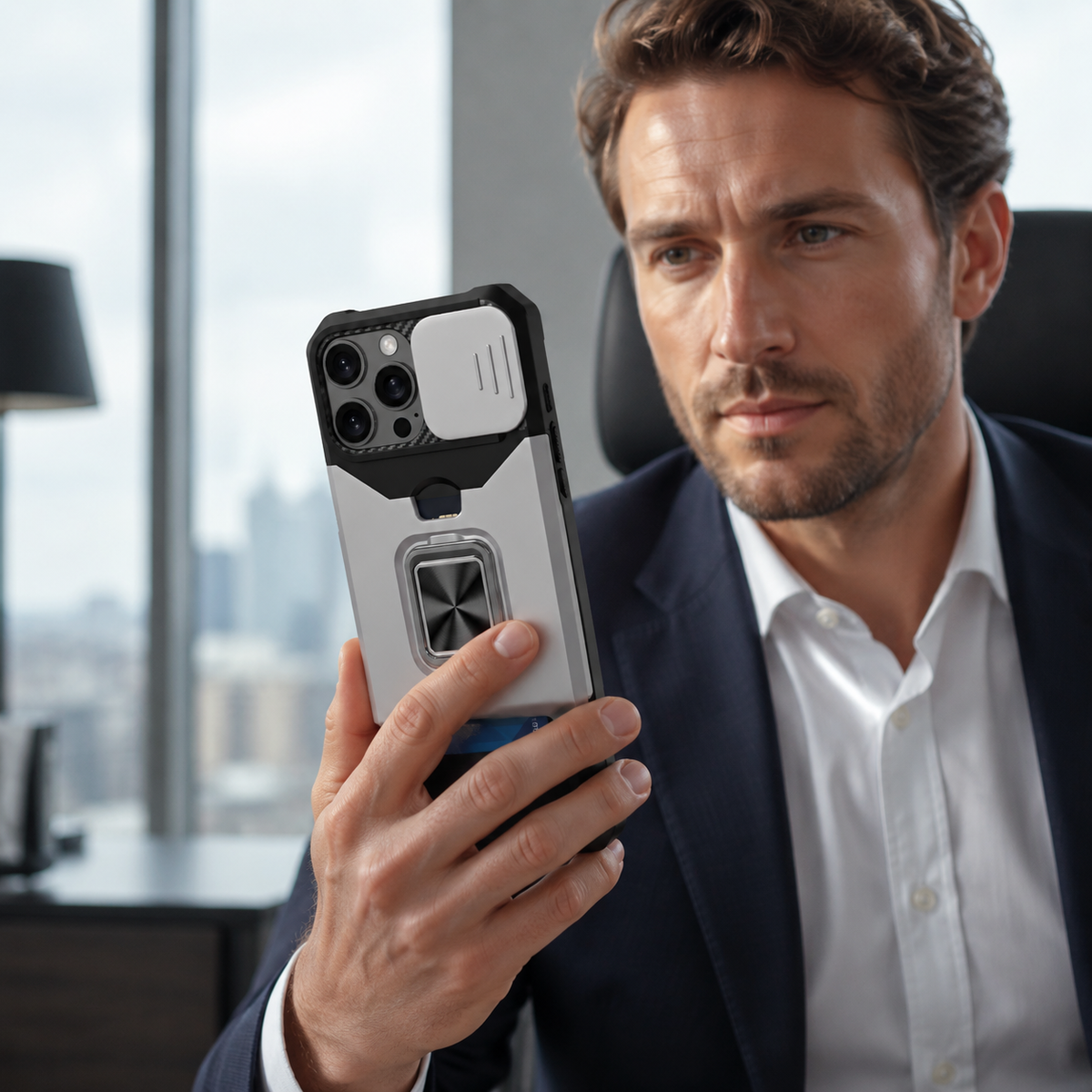 Premium iPhone Case Magnetic Rotating Ring Kickstand Wallet Card Holder Heavy Duty Shockproof PC TPU Dual Layer Anti Drop Protective Armor Cover
