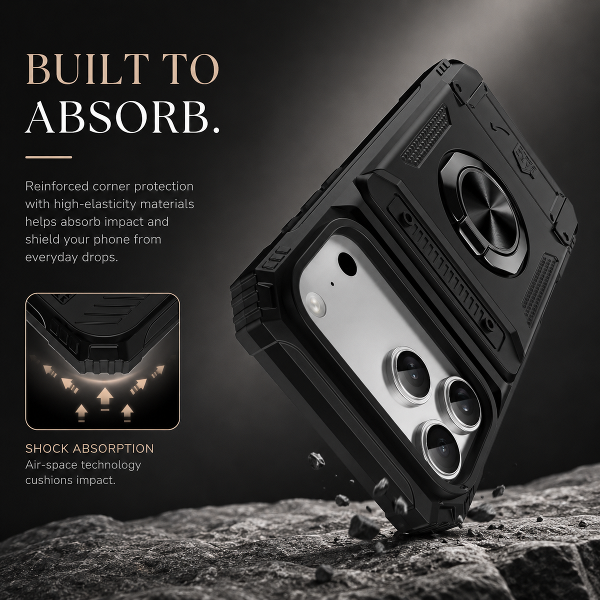 Premium iPhone Case Magnetic Rotating Ring Kickstand Wallet Card Holder Heavy Duty Shockproof PC TPU Dual Layer Anti Drop Protective Armor Cover