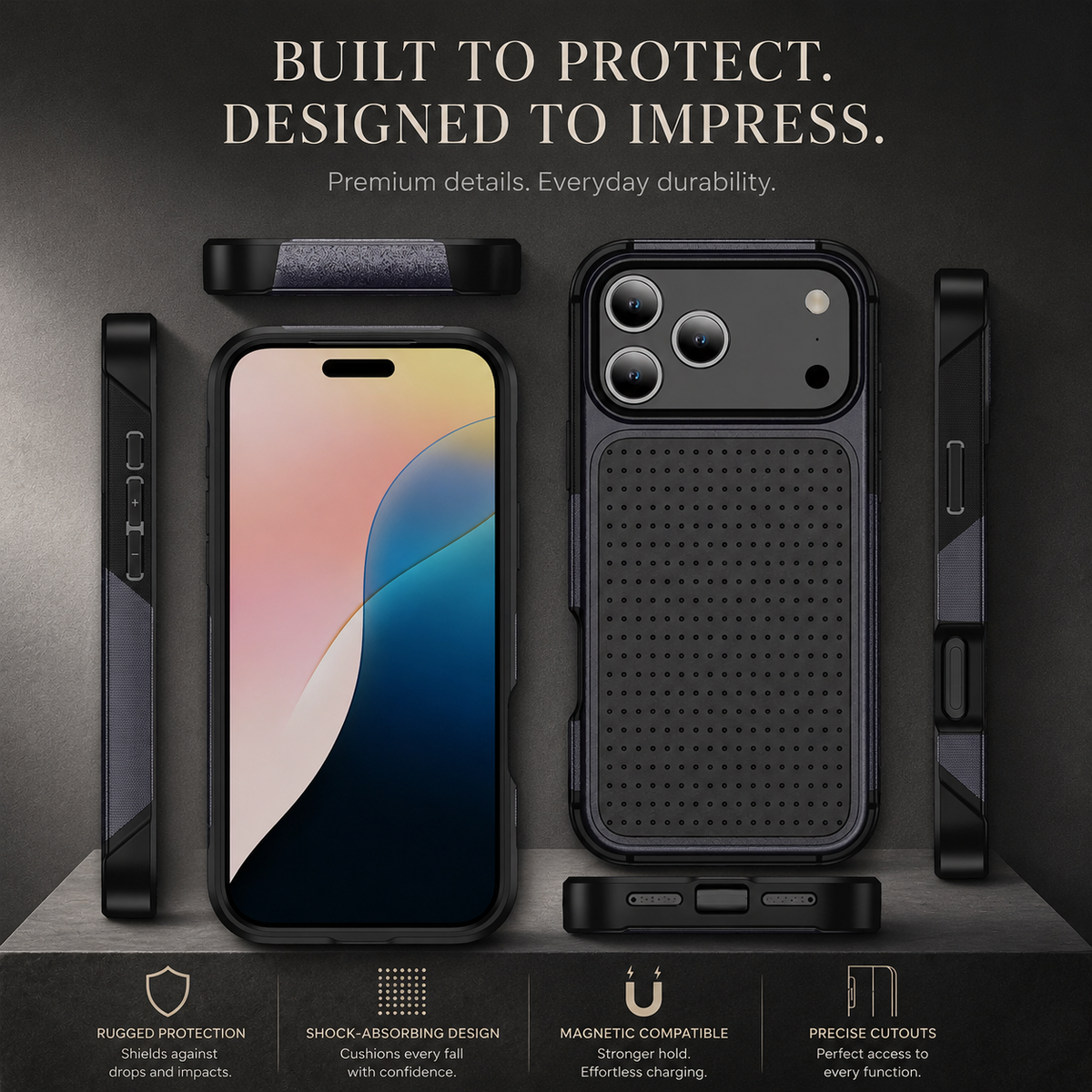 Premium iPhone Case Magnetic Rugged Armor Shockproof Protective Wallet Cover Card Holder Kickstand Anti Slip Reinforced Heavy Duty Full Coverage Grip