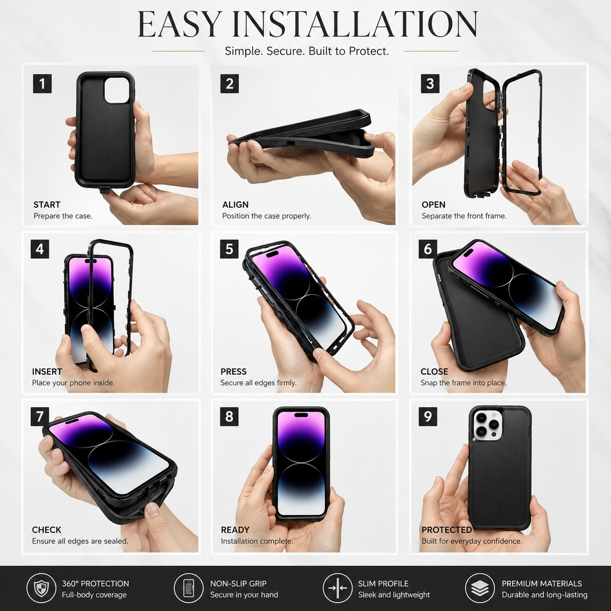 Premium iPhone Case Magnetic Rugged Defender Shockproof Protective Cover Belt Clip Holster PC TPU Anti Slip Reinforced Corners Port Protection Heavy Duty