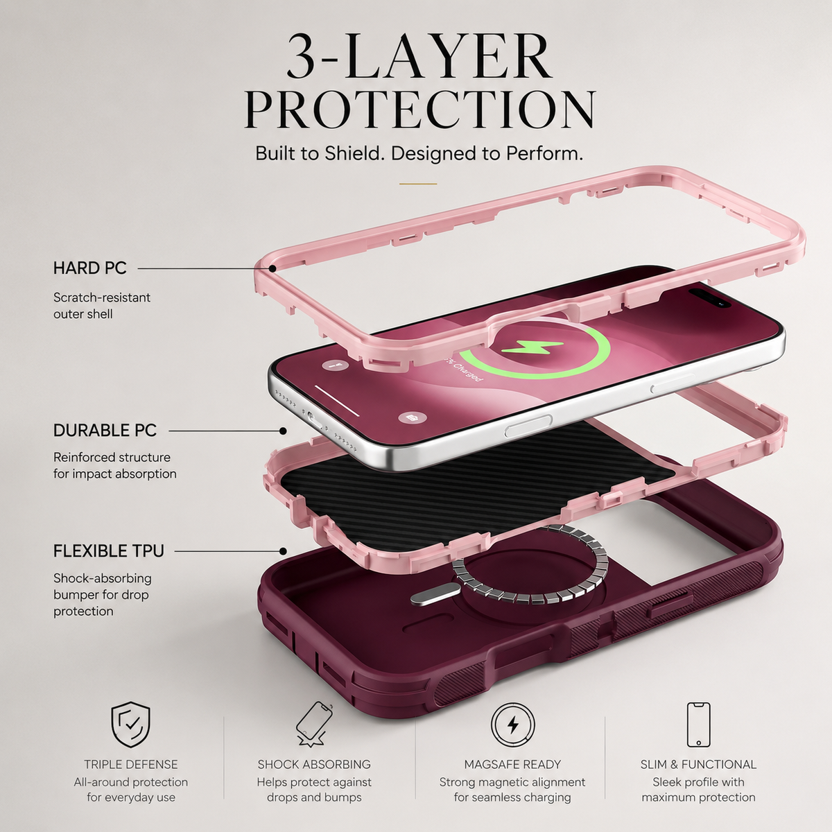 Premium iPhone Case Magnetic Rugged Defender Shockproof Protective Cover Belt Clip Holster PC TPU Anti Slip Reinforced Corners Port Protection Heavy Duty