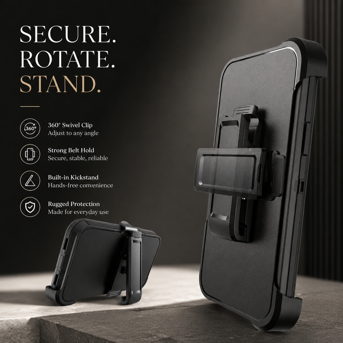 Premium iPhone Case Magnetic Rugged Defender Shockproof Protective Cover Belt Clip Holster PC TPU Anti Slip Reinforced Corners Port Protection Heavy Duty