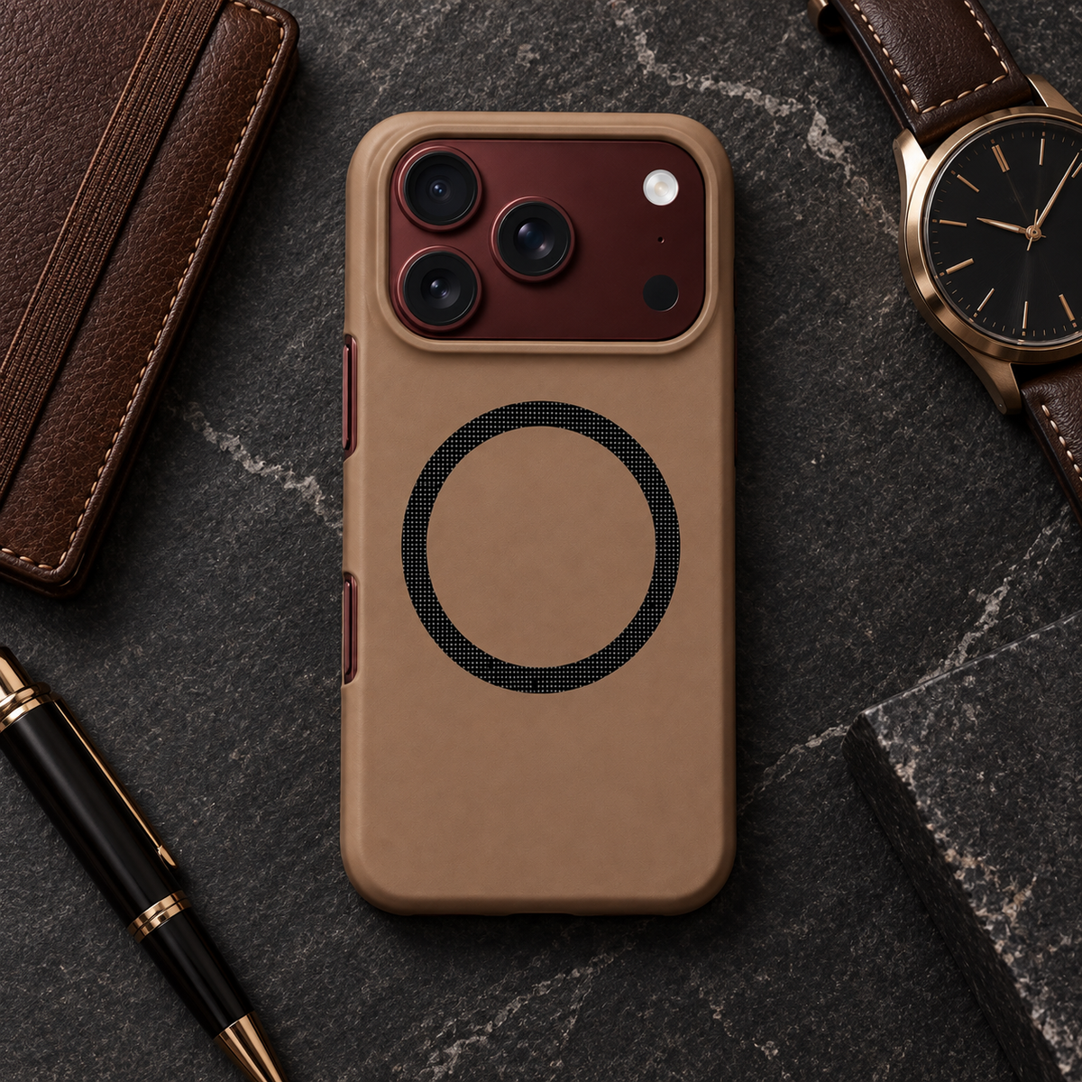 Premium iPhone Case Magnetic Spring Hinge Shockproof Hard PC Tempered Glass Screen Protector Anti Scratch Tough Foldable Protective Flip Cover Case