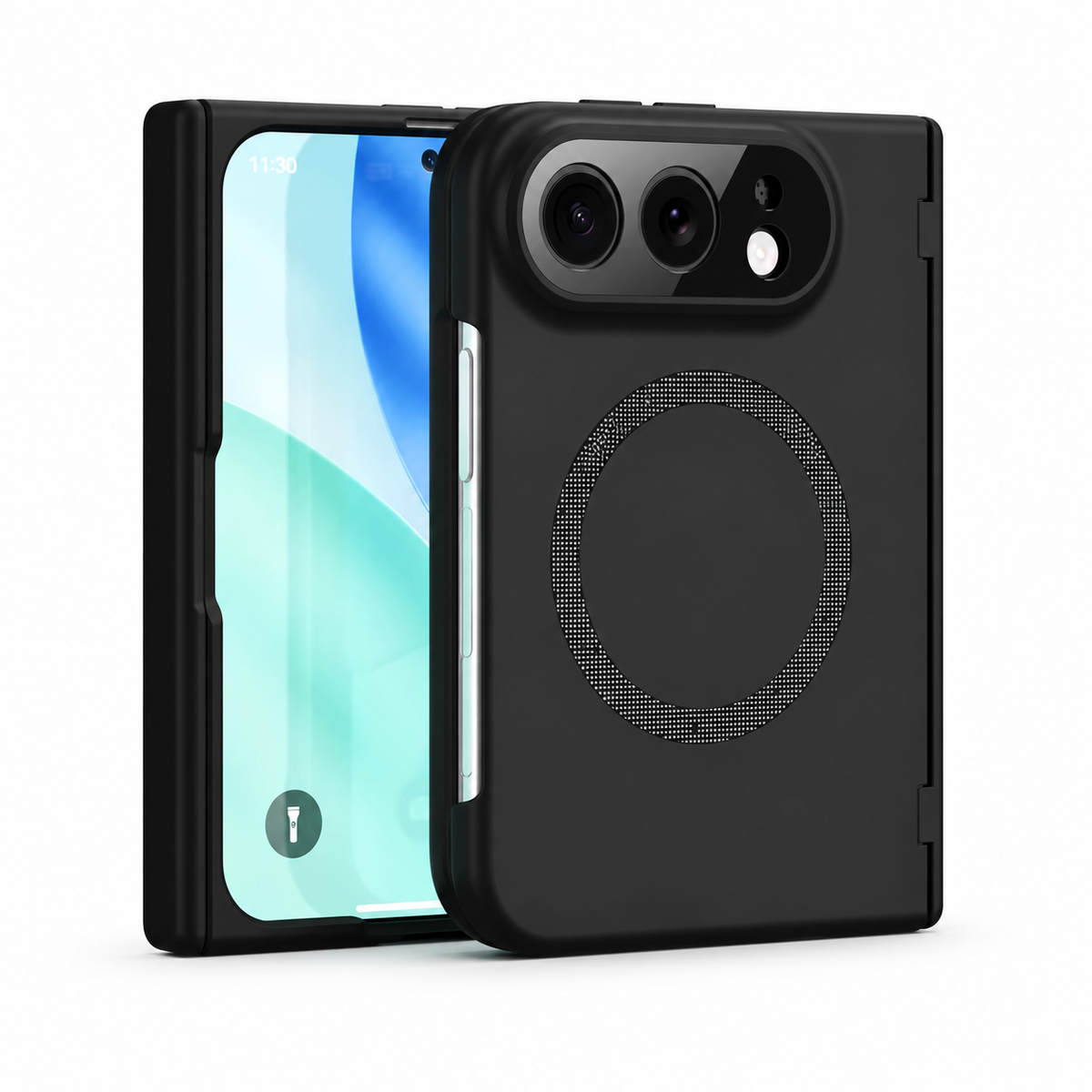 Premium iPhone Case Magnetic Spring Hinge Shockproof Hard PC Tempered Glass Screen Protector Anti Scratch Tough Foldable Protective Flip Cover Case