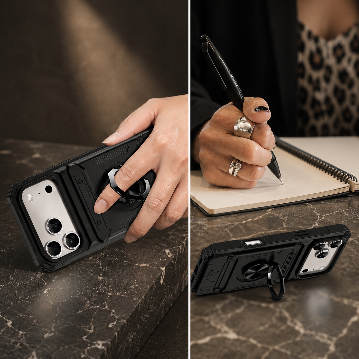 Premium iPhone Case Magnetic Wallet Cover Rotating Ring Kickstand Heavy Duty Drop Protection Card Holder Shockproof Camera Lens Guard Slim Design