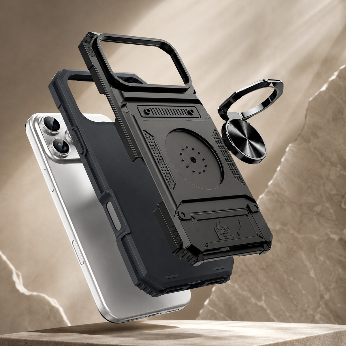 Premium iPhone Case Magnetic Wallet Cover Rotating Ring Kickstand Heavy Duty Drop Protection Card Holder Shockproof Camera Lens Guard Slim Design