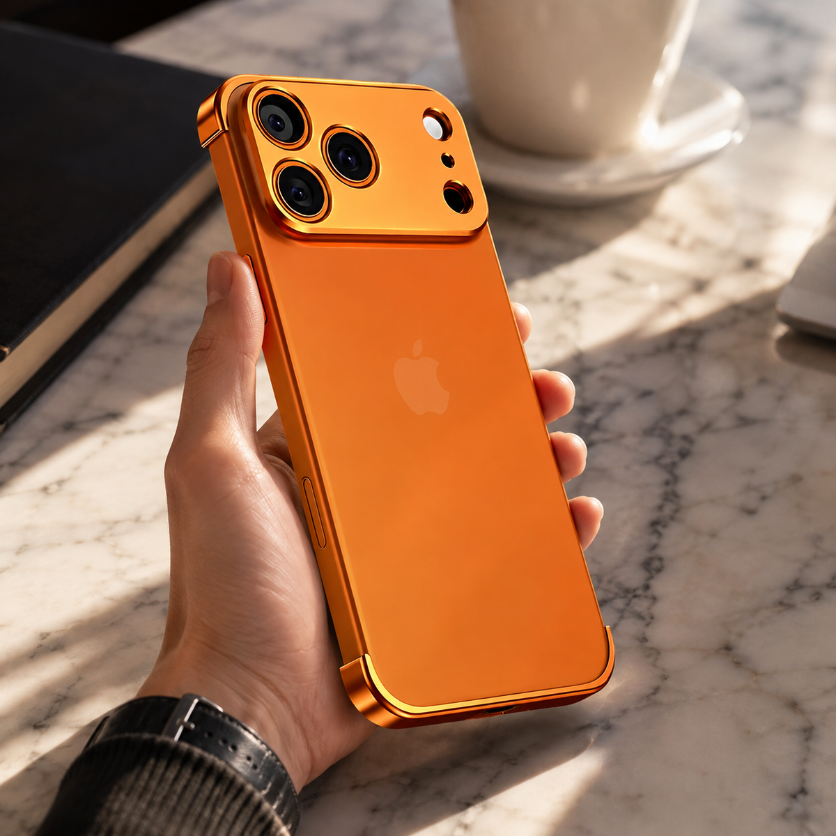 Premium iPhone Case Metal Frameless Bumper Camera Lens Protection Corner Pads Shockproof Slim Backless Reinforced Edge Protective Frame Cover Case
