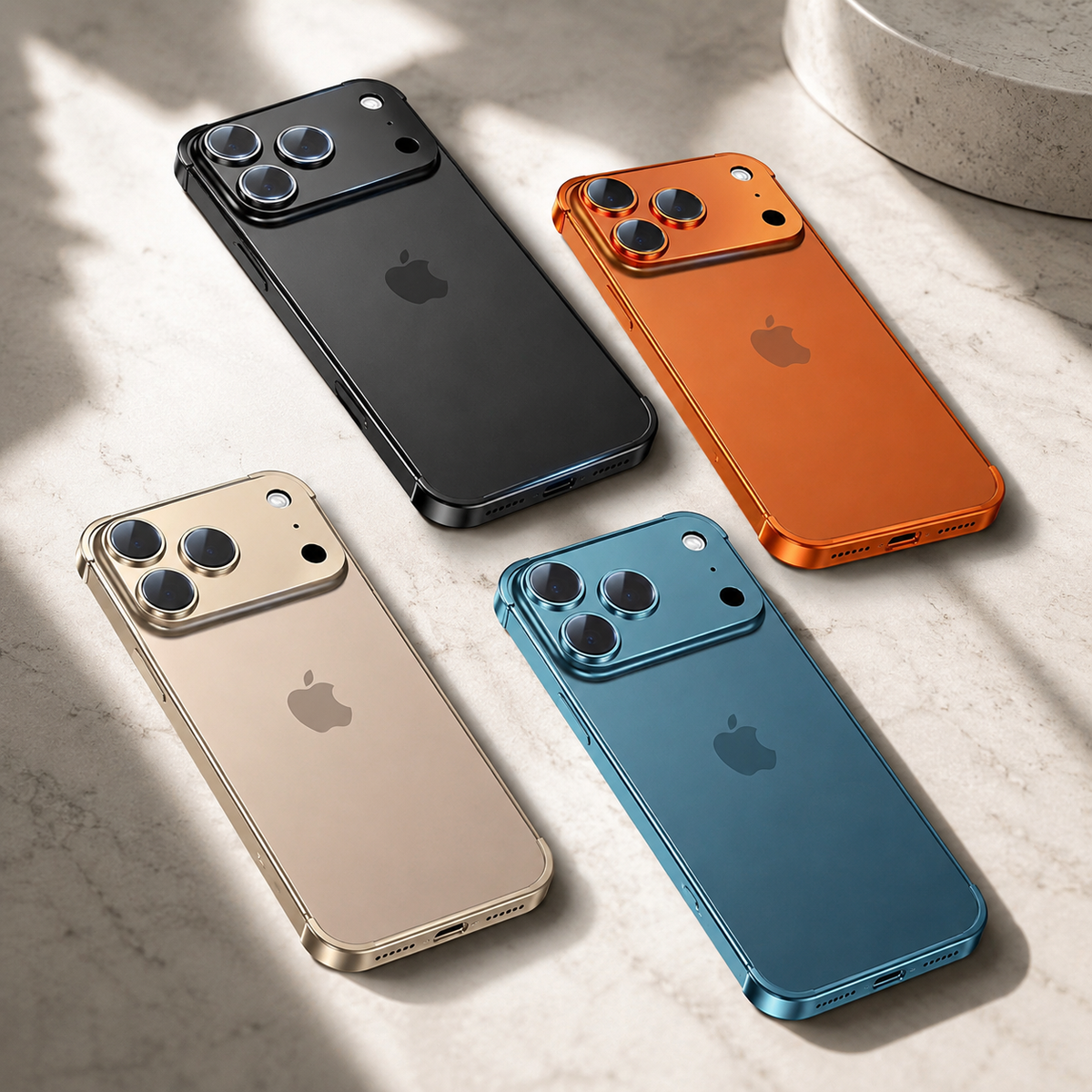 Premium iPhone Case Metal Frameless Bumper Camera Lens Protection Corner Pads Shockproof Slim Backless Reinforced Edge Protective Frame Cover Case