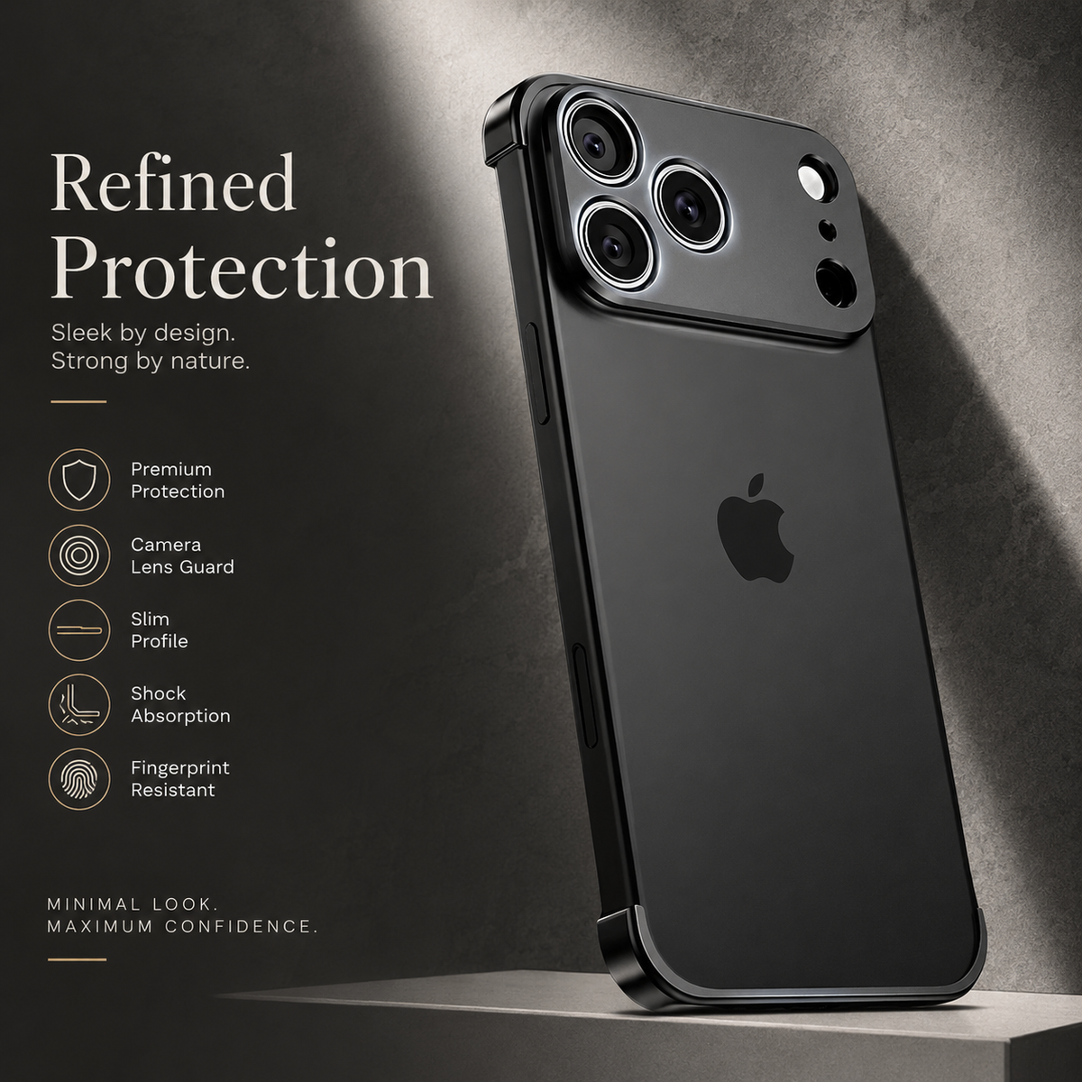 Premium iPhone Case Metal Frameless Bumper Camera Lens Protection Corner Pads Shockproof Slim Backless Reinforced Edge Protective Frame Cover Case