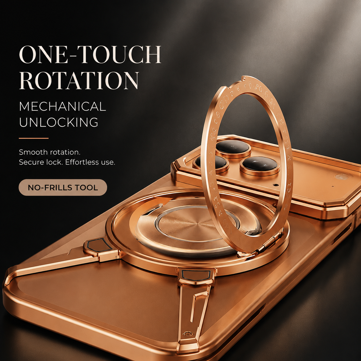 Premium iPhone Case Metal Frameless Bumper Ring Kickstand Shockproof Protective Cover 360 Rotating Stand Anti Scratch Non Slip Reinforced Slim Open Back