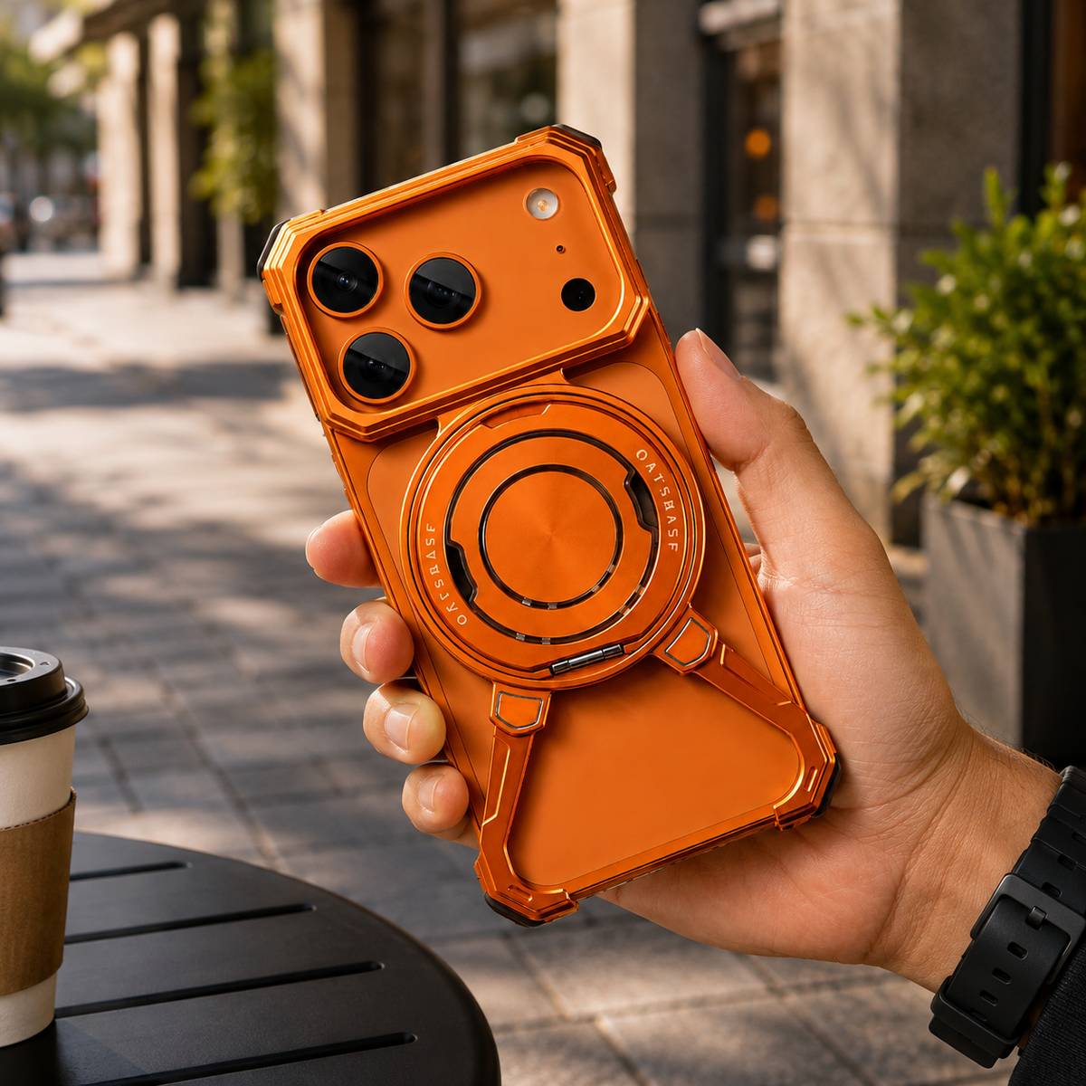 Premium iPhone Case Metal Frameless Bumper Ring Kickstand Shockproof Protective Cover 360 Rotating Stand Anti Scratch Non Slip Reinforced Slim Open Back