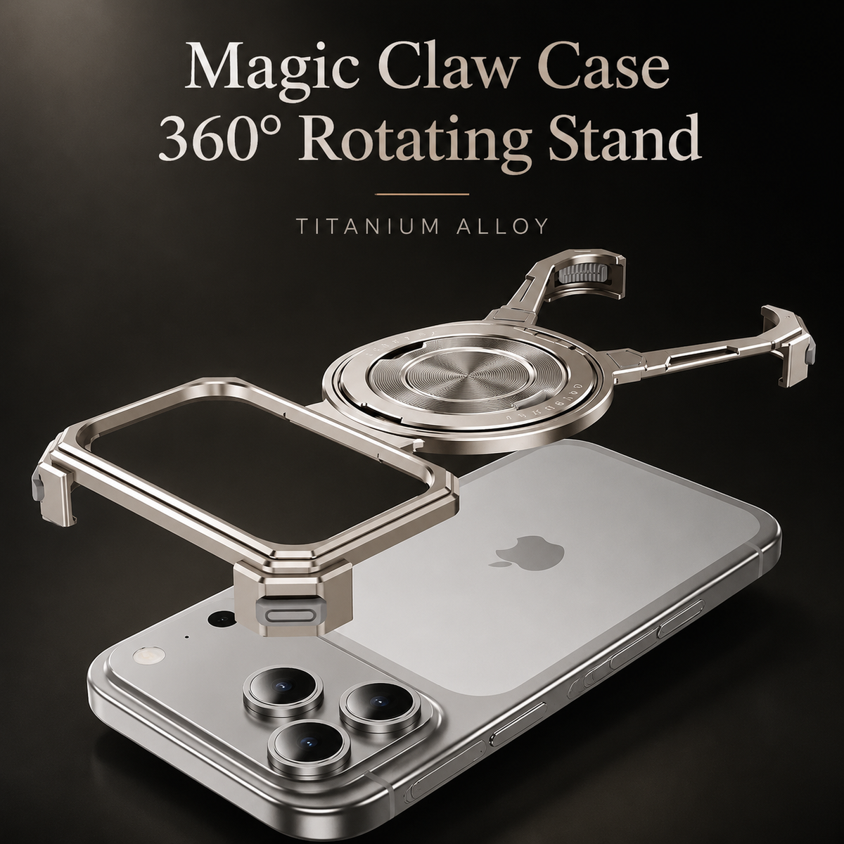 Premium iPhone Case Metal Frameless Bumper Ring Kickstand Shockproof Protective Cover 360 Rotating Stand Anti Scratch Non Slip Reinforced Slim Open Back