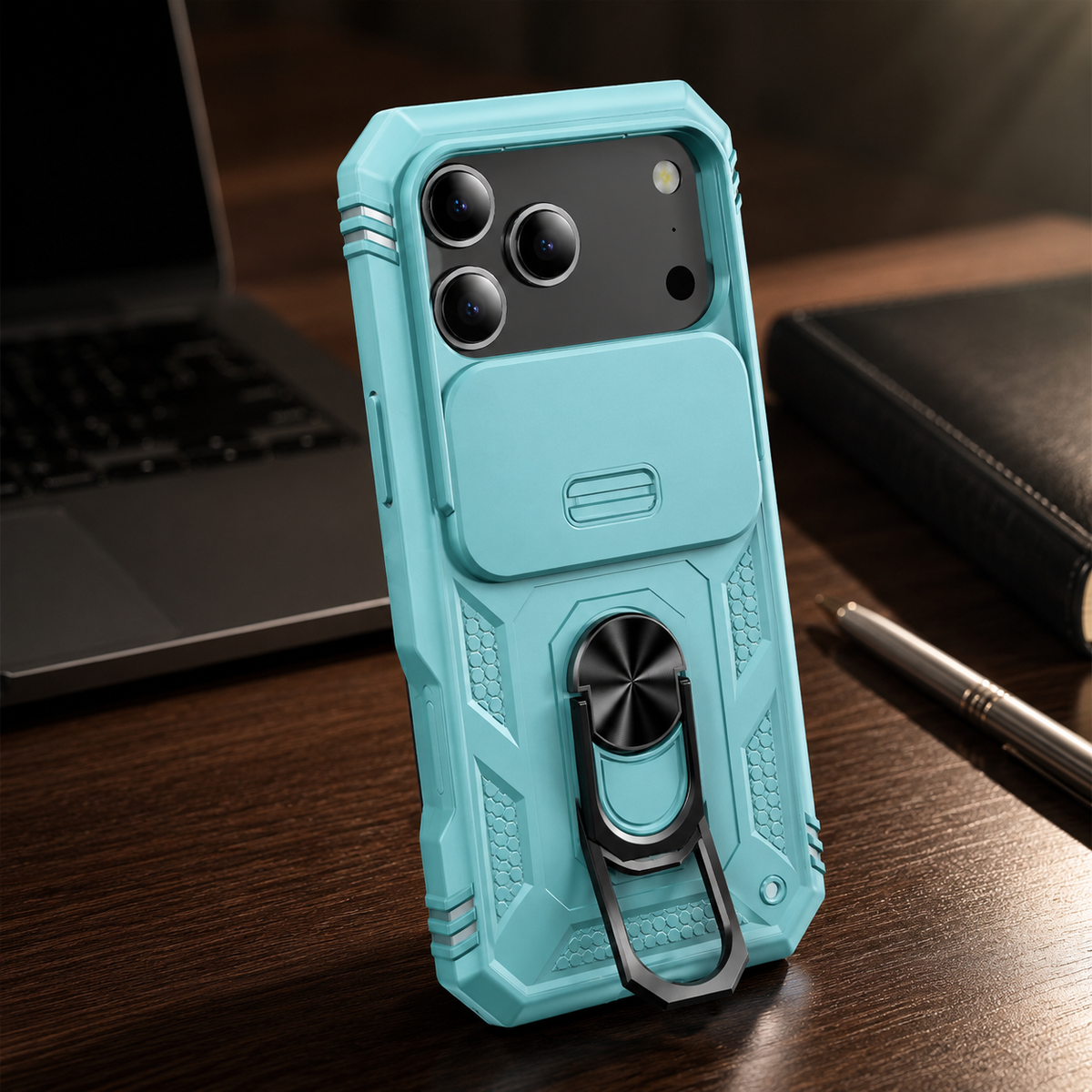 Premium iPhone Case Military Armor Camera Slide Cover 360 Rotating Magnetic Ring Holder Heavy Duty PC TPU Anti Scratch Non Slip Protective Case