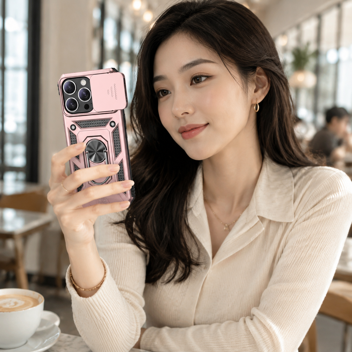 Premium iPhone Case Military Armor Rotating Ring Stand Slide Camera Lens Cover Shockproof Heavy Duty Anti Scratch Non Slip Protective Bumper Case