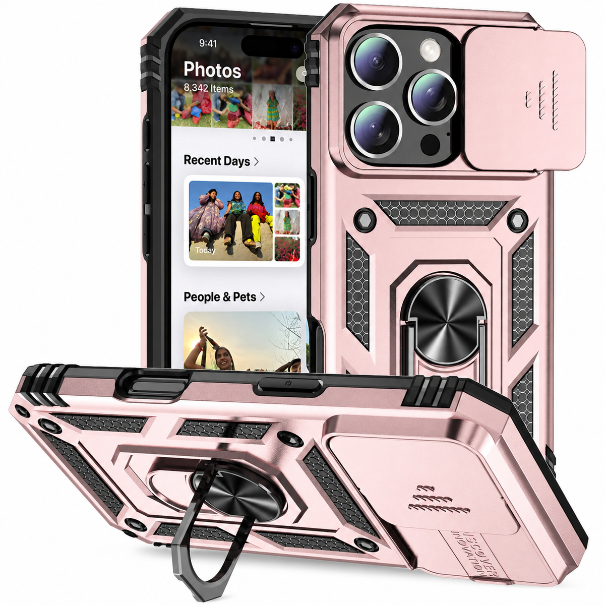 Premium iPhone Case Military Armor Rotating Ring Stand Slide Camera Lens Cover Shockproof Heavy Duty Anti Scratch Non Slip Protective Bumper Case
