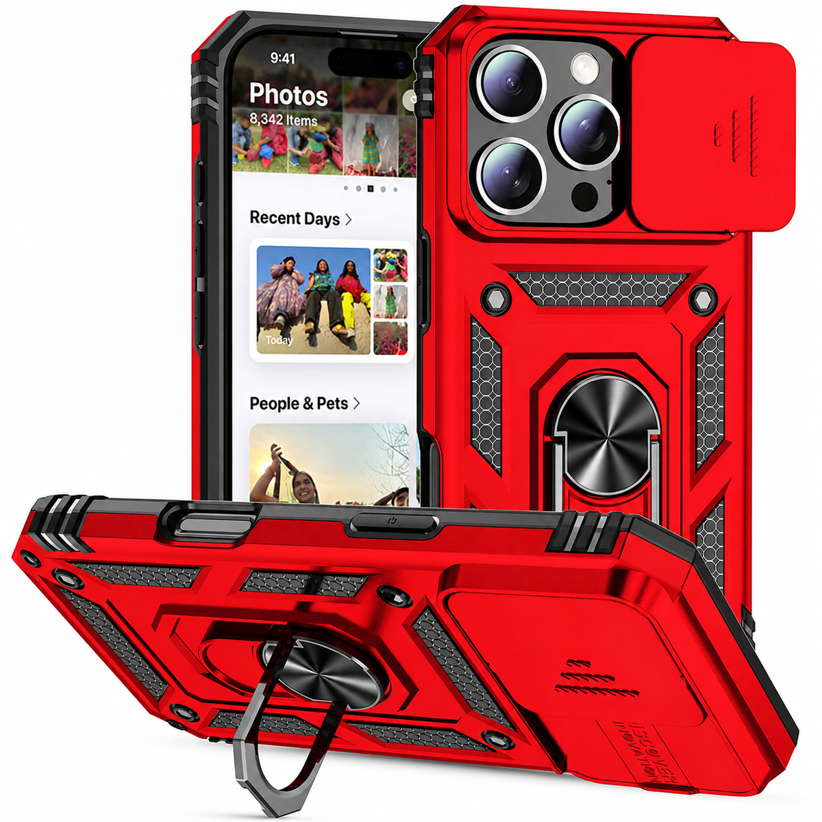 Premium iPhone Case Military Armor Rotating Ring Stand Slide Camera Lens Cover Shockproof Heavy Duty Anti Scratch Non Slip Protective Bumper Case