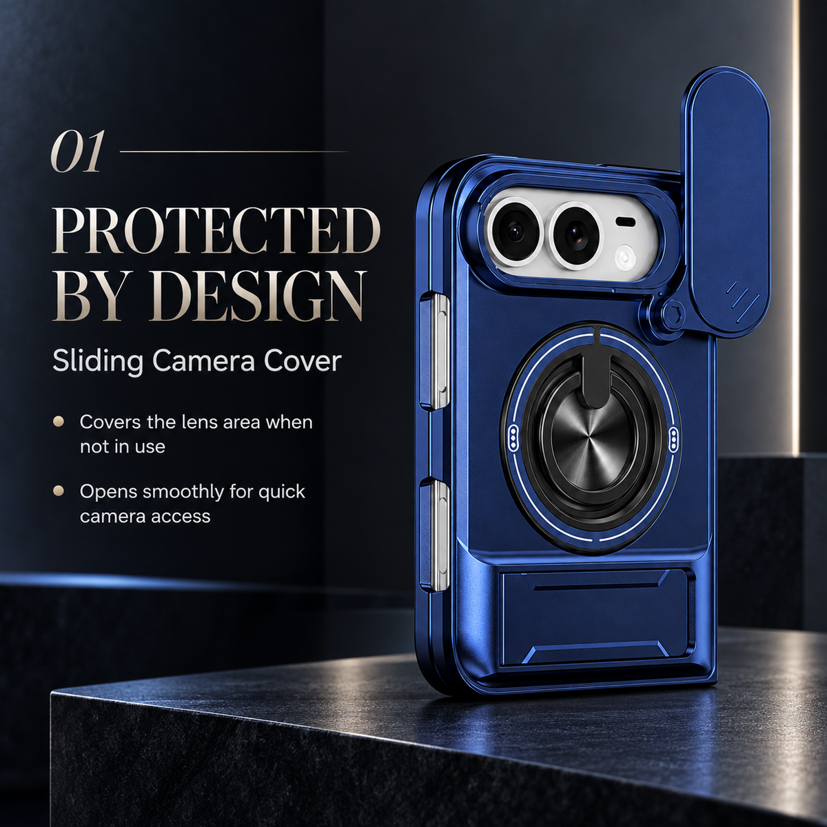 Premium iPhone Case Military Armor Slide Camera Cover Magnetic 360 Ring Kickstand Heavy Duty Shockproof PC TPU Foldable Protective Bumper Case