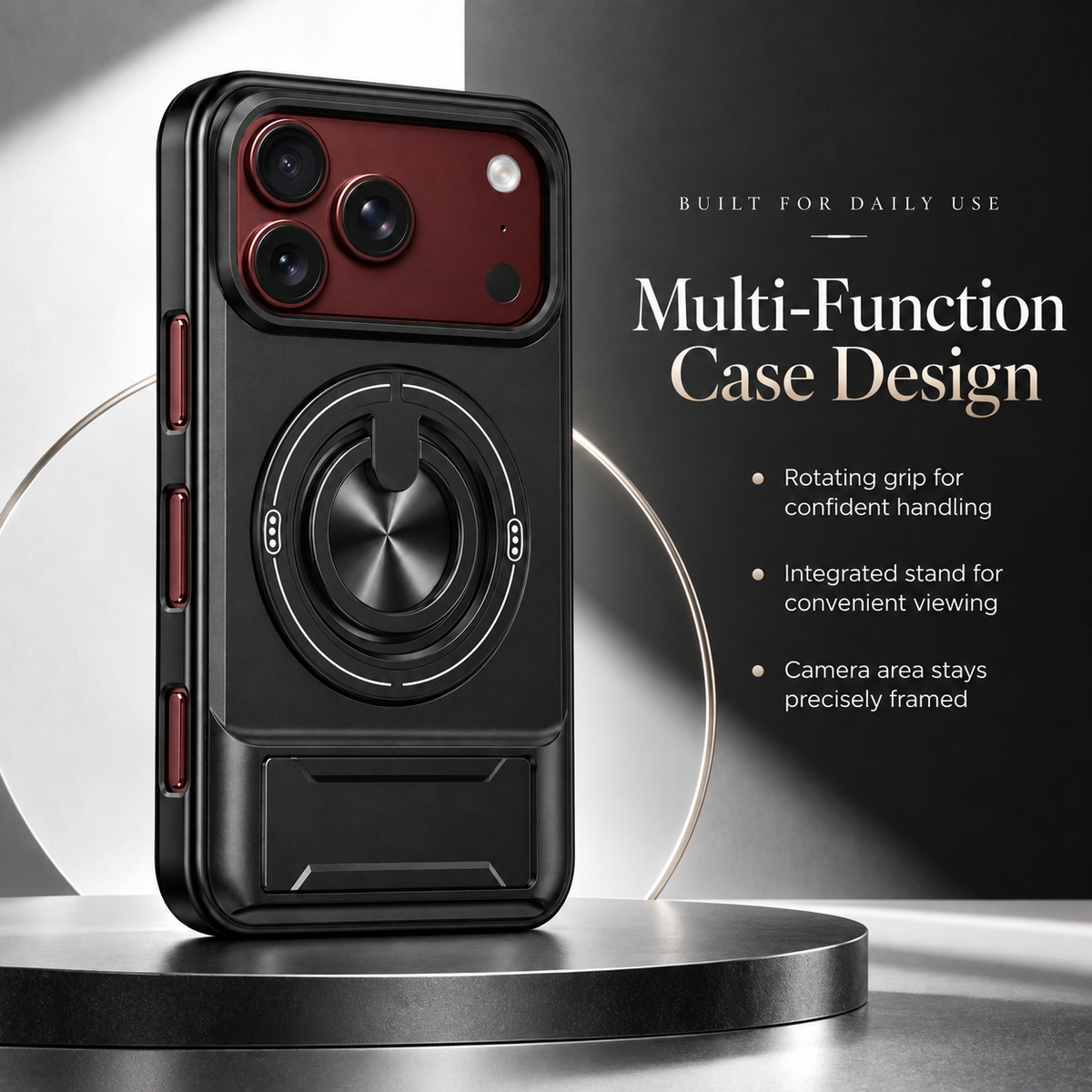 Premium iPhone Case Military Armor Slide Camera Cover Magnetic 360 Ring Kickstand Heavy Duty Shockproof PC TPU Foldable Protective Bumper Case