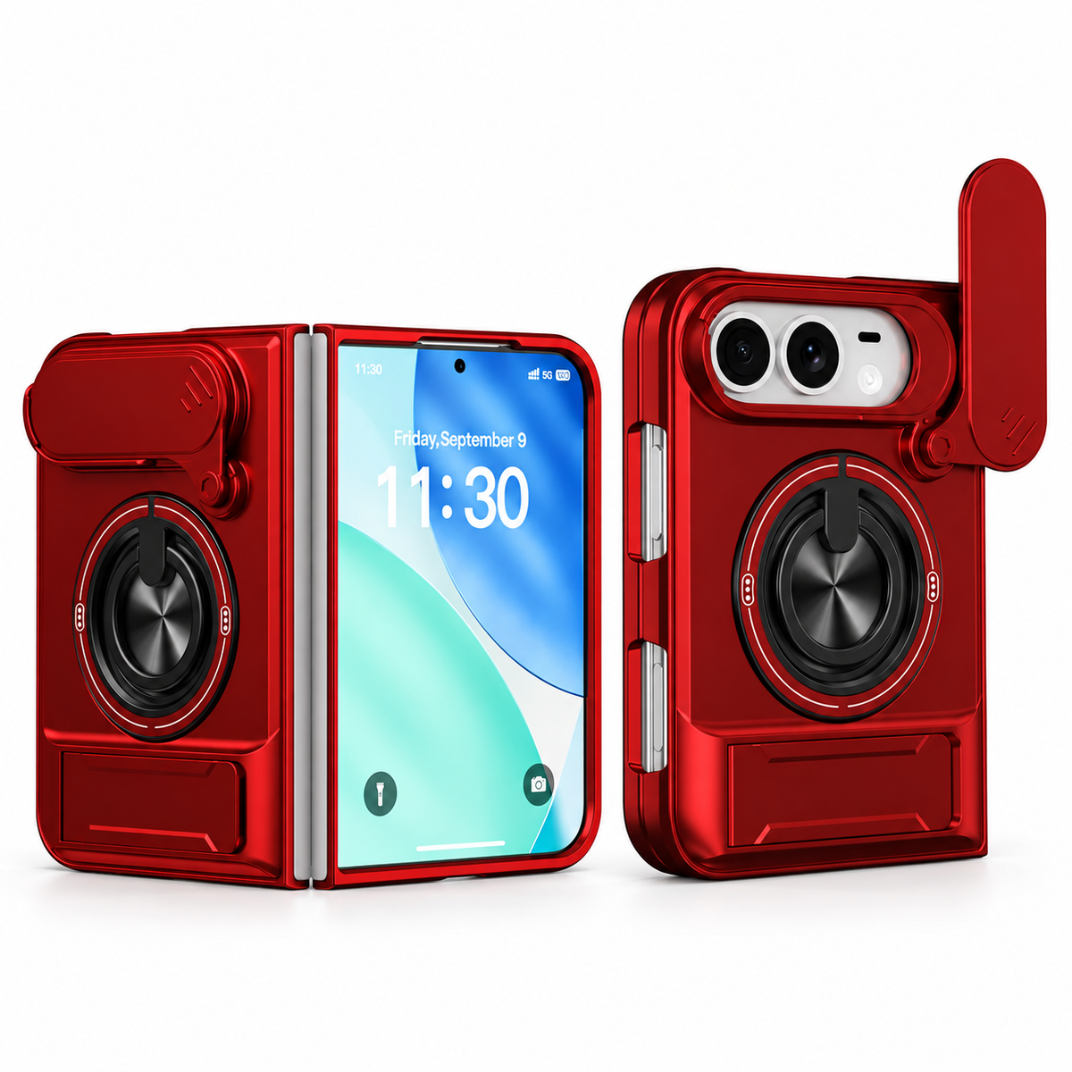 Premium iPhone Case Military Armor Slide Camera Cover Magnetic 360 Ring Kickstand Heavy Duty Shockproof PC TPU Foldable Protective Bumper Case