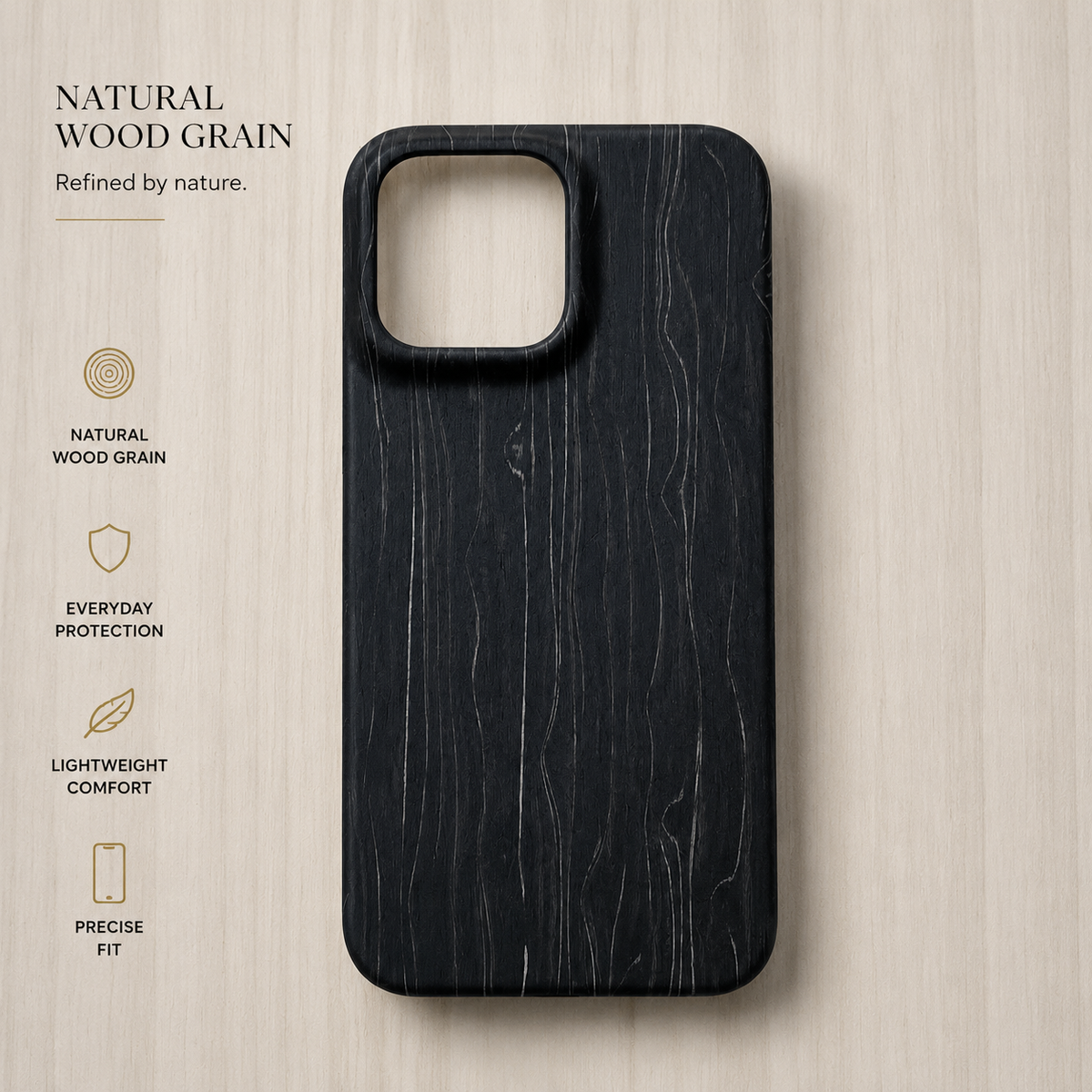Premium iPhone Case Natural Wood Hard Back Protective Cover Walnut Ebony Bamboo Rosewood Anti Scratch Dust Resistant Non Slip Slim Lightweight Minimalist