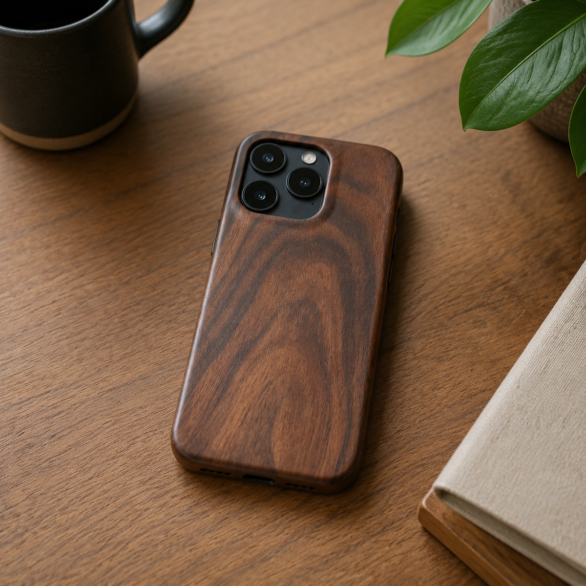 Premium iPhone Case Natural Wood Hard Back Protective Cover Walnut Ebony Bamboo Rosewood Anti Scratch Dust Resistant Non Slip Slim Lightweight Minimalist