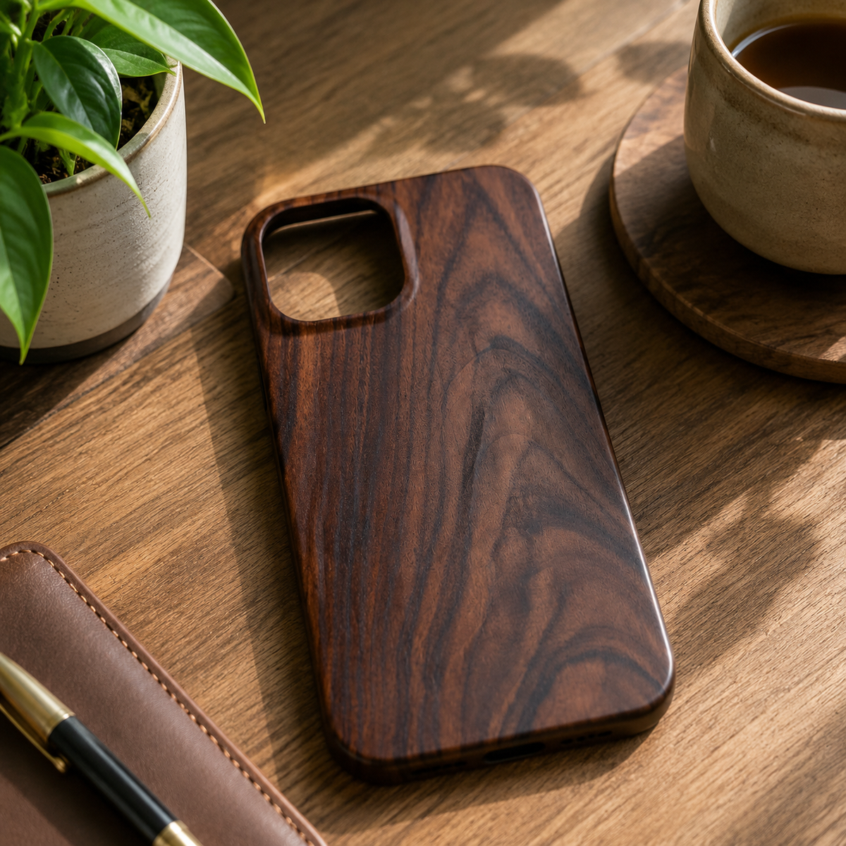 Premium iPhone Case Natural Wood Hard Back Protective Cover Walnut Ebony Bamboo Rosewood Anti Scratch Dust Resistant Non Slip Slim Lightweight Minimalist
