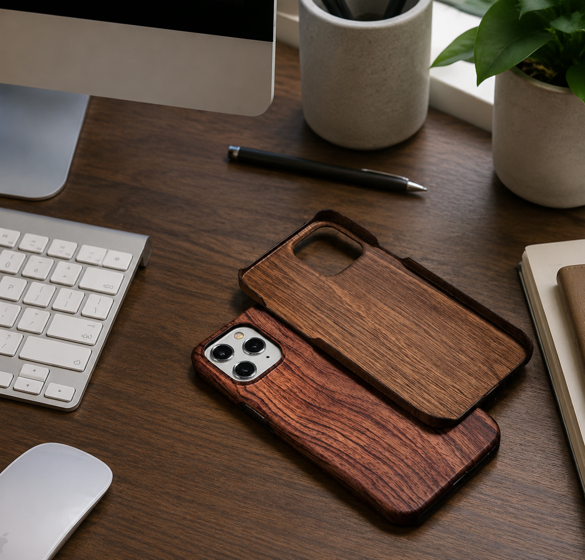 Premium iPhone Case Natural Wood Hard Back Protective Cover Walnut Ebony Bamboo Rosewood Anti Scratch Dust Resistant Non Slip Slim Lightweight Minimalist