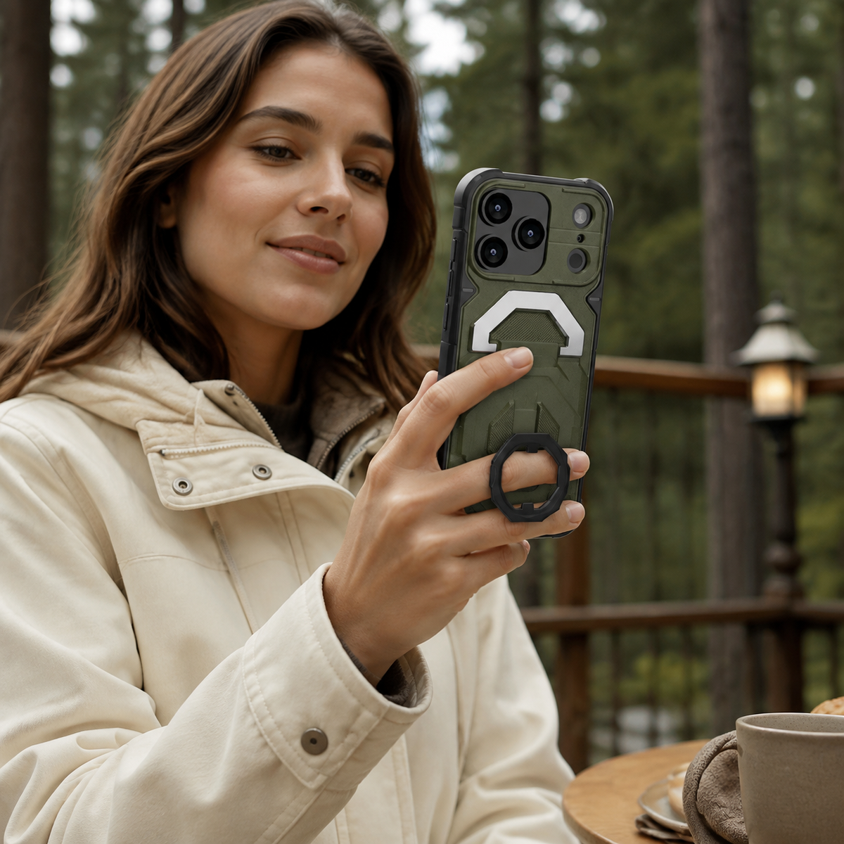 Premium iPhone Case Outdoor Armor Magnetic Metal Bracket Stand Shockproof PC Protective Cover Lanyard Non Slip Heavy Duty Reinforced Sports Bumper Case