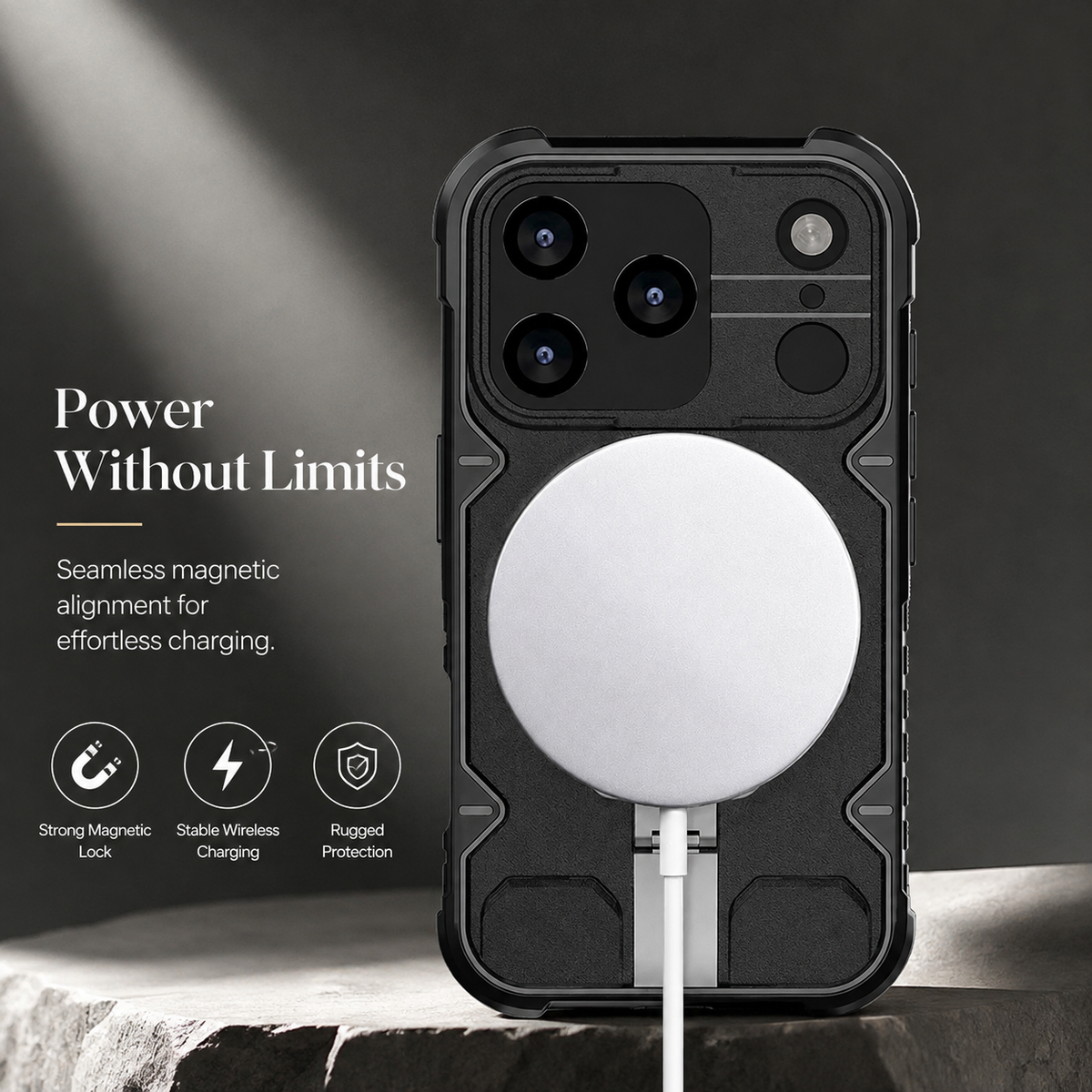 Premium iPhone Case Outdoor Armor Magnetic Metal Bracket Stand Shockproof PC Protective Cover Lanyard Non Slip Heavy Duty Reinforced Sports Bumper Case