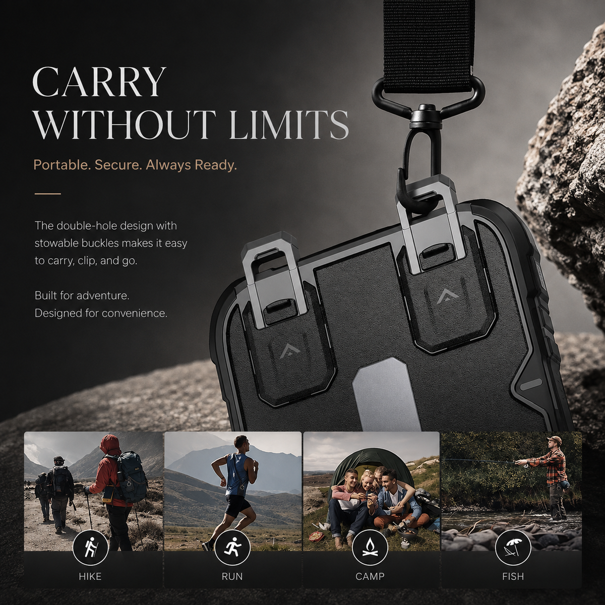 Premium iPhone Case Outdoor Armor Magnetic Metal Bracket Stand Shockproof PC Protective Cover Lanyard Non Slip Heavy Duty Reinforced Sports Bumper Case