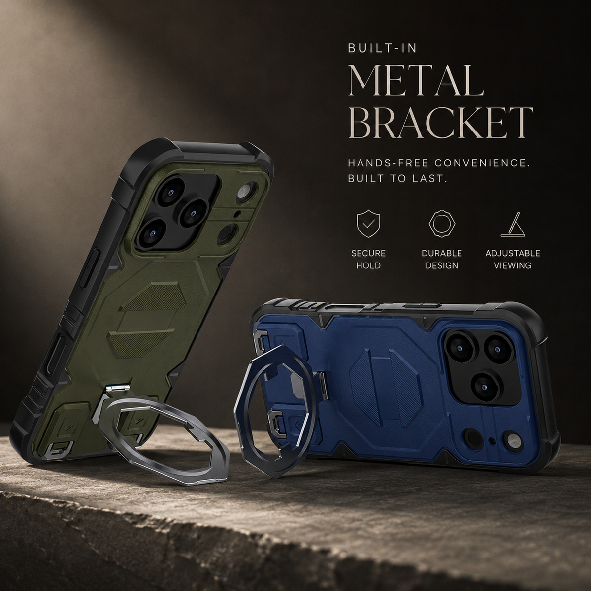 Premium iPhone Case Outdoor Armor Magnetic Metal Bracket Stand Shockproof PC Protective Cover Lanyard Non Slip Heavy Duty Reinforced Sports Bumper Case