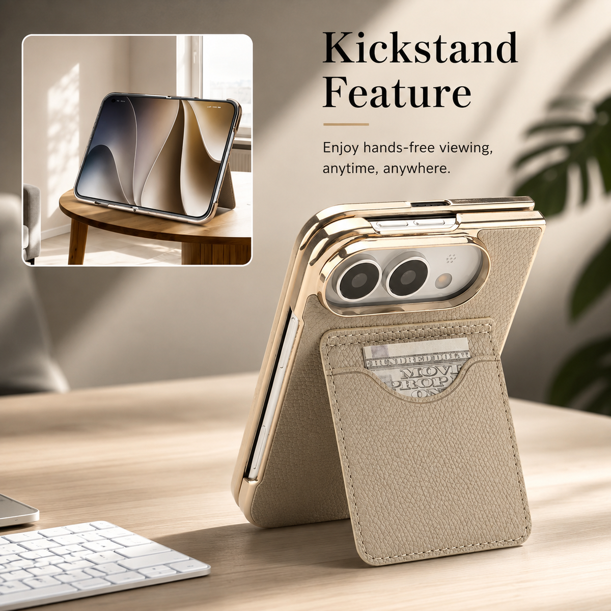 Premium iPhone Case PU Leather Foldable Stand Cover Shockproof Anti Scratch Matte Card Holder Protective Electroplated Frame Slim Full Coverage Secure