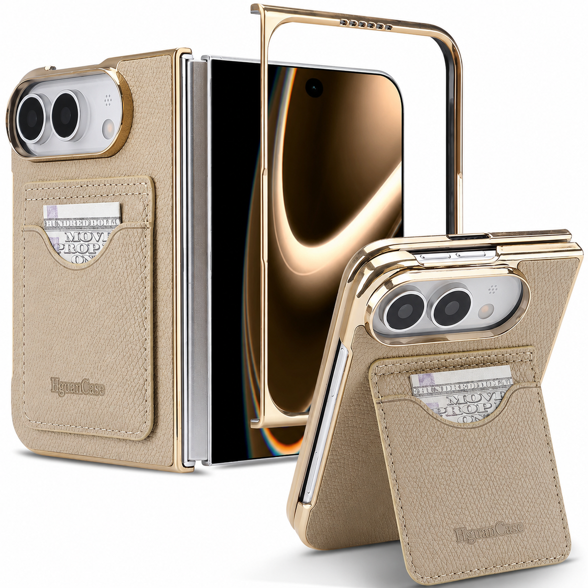 Premium iPhone Case PU Leather Foldable Stand Cover Shockproof Anti Scratch Matte Card Holder Protective Electroplated Frame Slim Full Coverage Secure