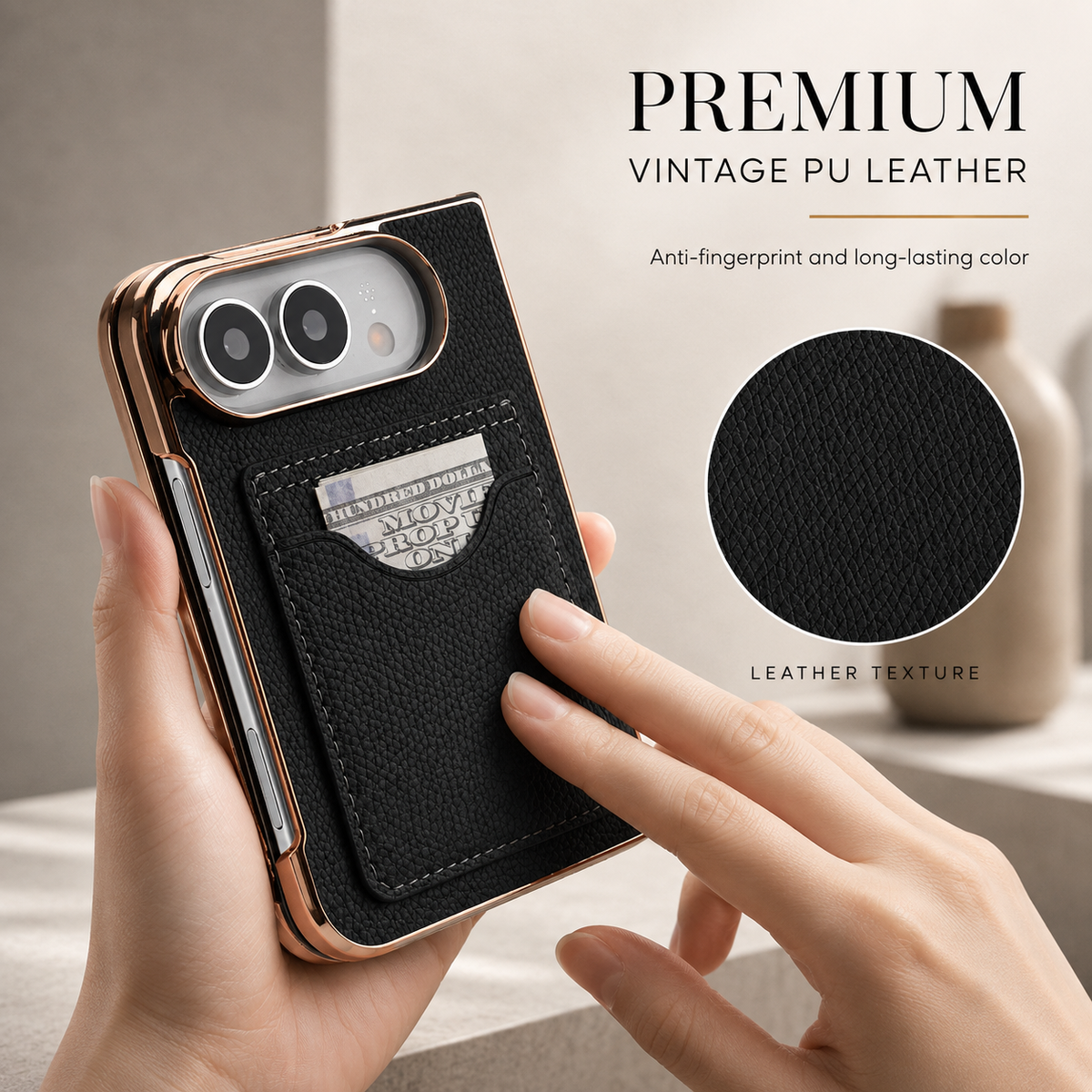 Premium iPhone Case PU Leather Foldable Stand Cover Shockproof Anti Scratch Matte Card Holder Protective Electroplated Frame Slim Full Coverage Secure