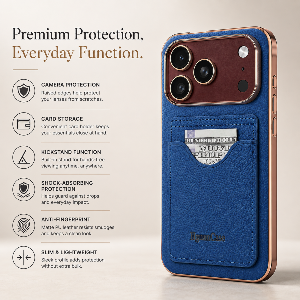 Premium iPhone Case PU Leather Foldable Stand Cover Shockproof Anti Scratch Matte Card Holder Protective Electroplated Frame Slim Full Coverage Secure