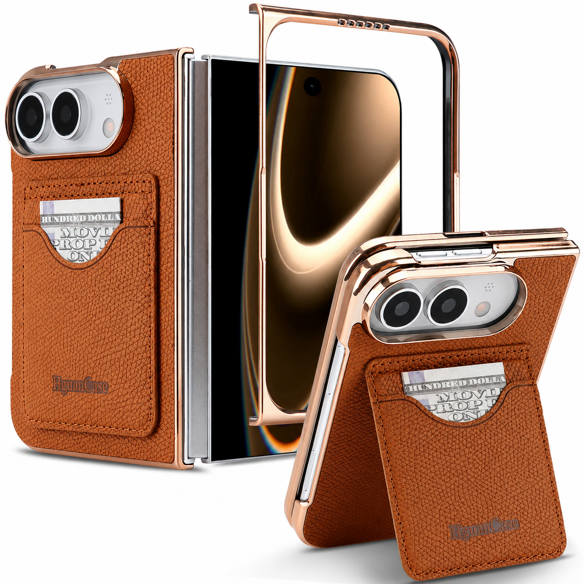 Premium iPhone Case PU Leather Foldable Stand Cover Shockproof Anti Scratch Matte Card Holder Protective Electroplated Frame Slim Full Coverage Secure