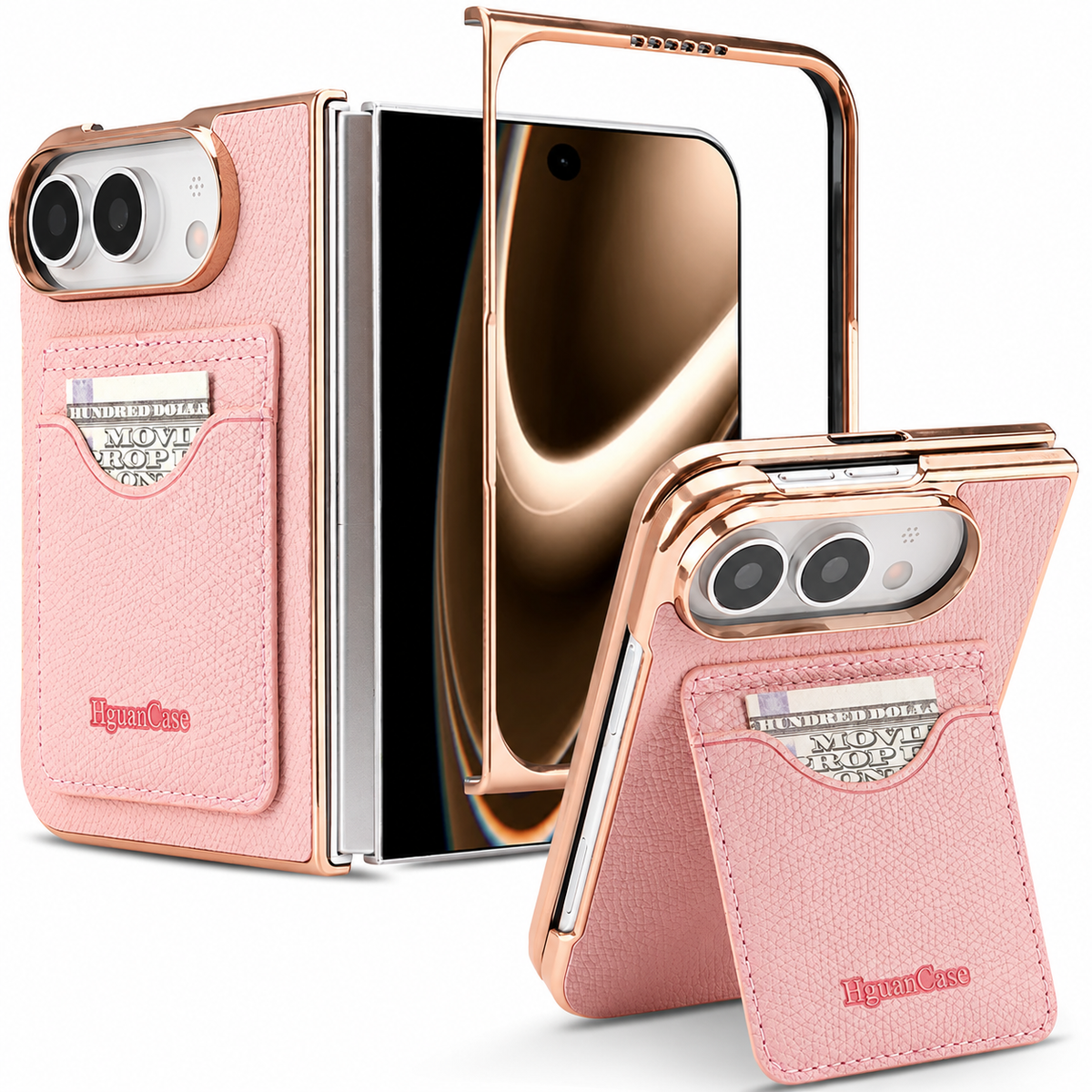 Premium iPhone Case PU Leather Foldable Stand Cover Shockproof Anti Scratch Matte Card Holder Protective Electroplated Frame Slim Full Coverage Secure
