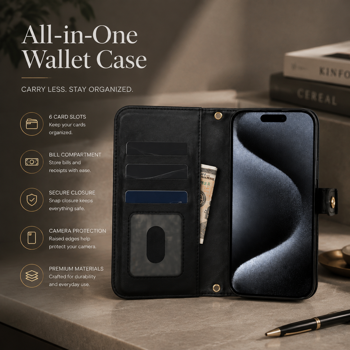 Premium iPhone Case RFID Blocking Wallet Crossbody Flip Cover PU Leather Card Holder Magnetic Closure Shockproof Protection Adjustable Strap Full Coverage