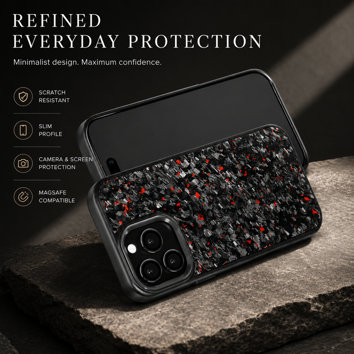 Premium iPhone Case Real Forged Carbon Fiber MagSafe Cover Metal Lens Accents Shockproof Dual Layer Protection Slim Magnetic Anti Scratch Durable Design