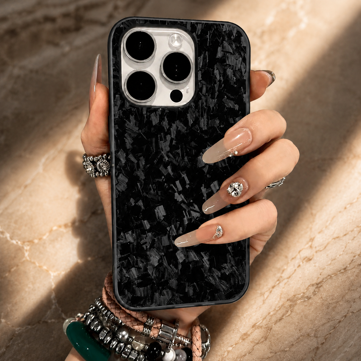 Premium iPhone Case Real Forged Carbon Fiber MagSafe Cover Metal Lens Accents Shockproof Dual Layer Protection Slim Magnetic Anti Scratch Durable Design
