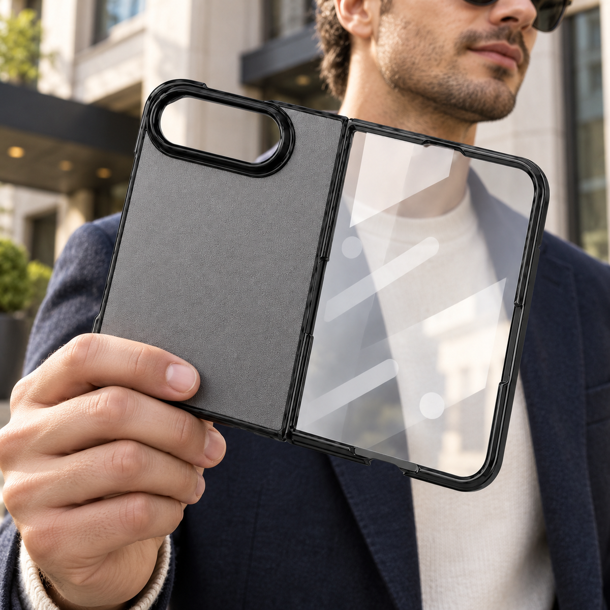 Premium iPhone Case Retro Artificial Leather Semi Transparent Acrylic Foldable Soft Touch Sweat Resistant Slim Protective Phone Cover Case Design