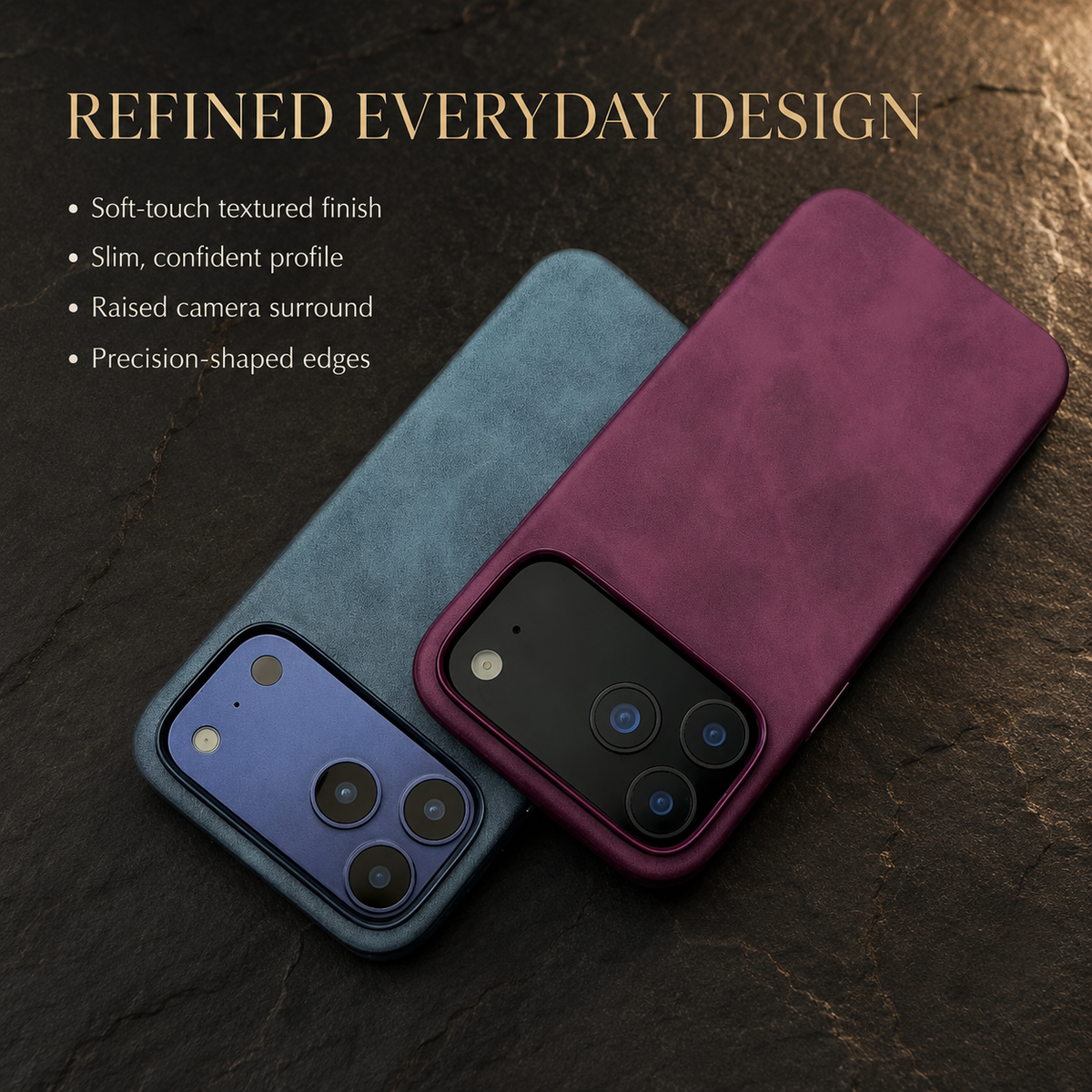 Premium iPhone Case Retro Leather Skin Feel Matte PU Leather Hard PC Anti Scratch Lightweight Tough Full Coverage Protective Phone Cover Case Design