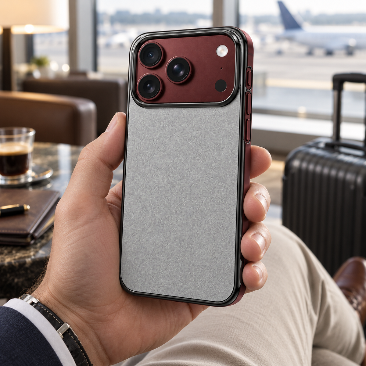Premium iPhone Case Retro Leather Texture Semi Transparent Acrylic Soft Touch Sweat Resistant Slim Foldable Shockproof Protective Phone Cover Case Design