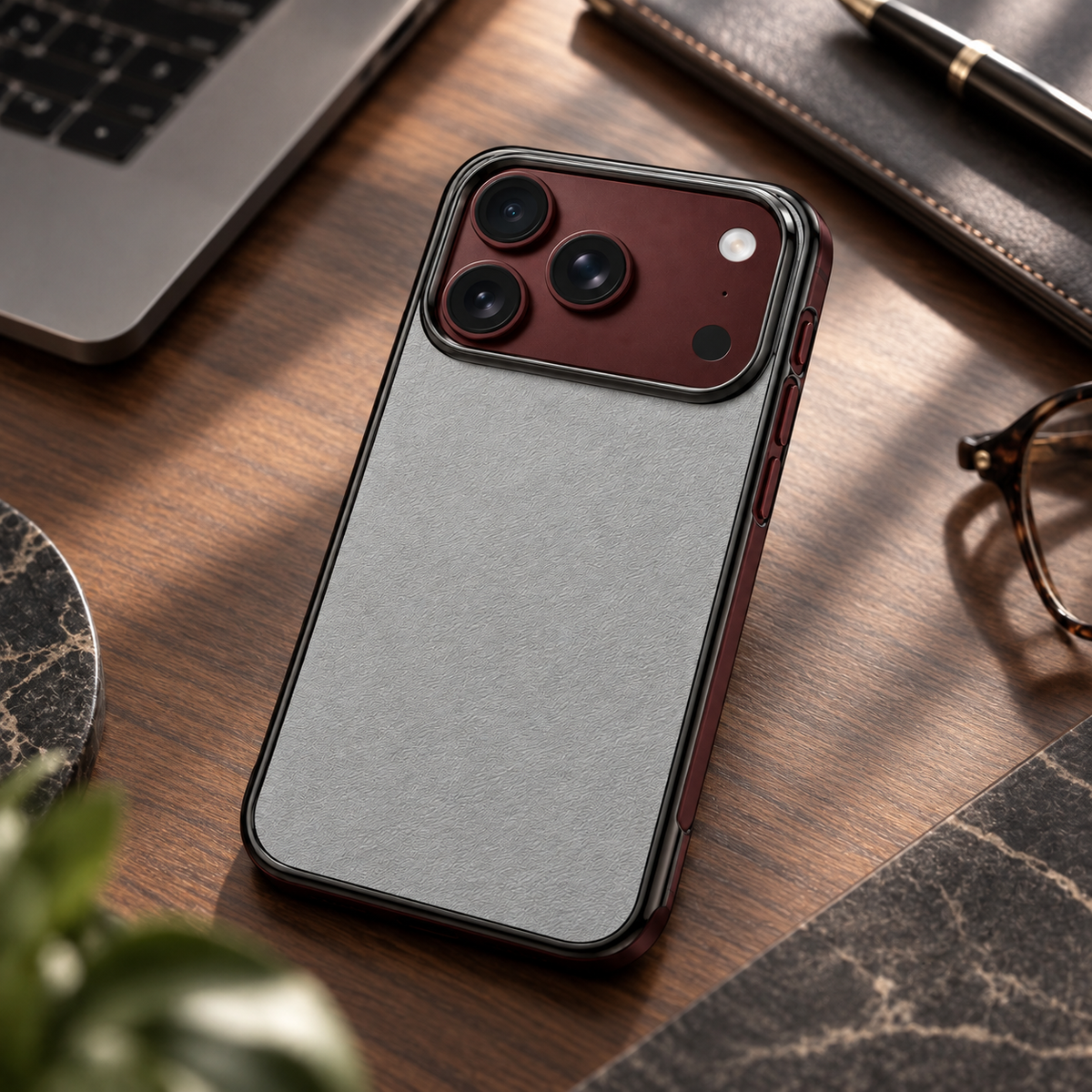 Premium iPhone Case Retro Leather Texture Semi Transparent Acrylic Soft Touch Sweat Resistant Slim Foldable Shockproof Protective Phone Cover Case Design