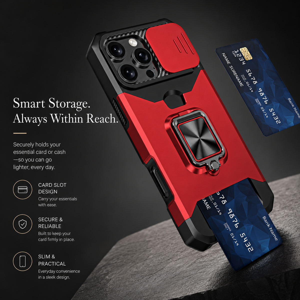 Premium iPhone Case Rotating Ring Stand Hybrid Armor Slide Camera Lens Cover Shockproof Heavy Duty PC TPU Belt Clip Protective Rugged Case